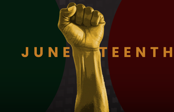 Fist raised with the word "Juneteenth"