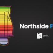 A map of North Minneapolis in rainbow colors with the title Northside Pride underneath