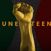 Fist raised with the word "Juneteenth"