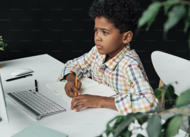 young scholar at computer